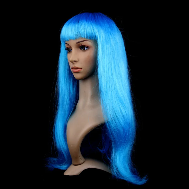 Горячая Распродажа Аниме Косплей многоцветные длинные прямые кудрявые парики для дня рождения вечерние синтетические наборы для Хэллоуина реквизит для годовых встреч парик - Цвет: Straight Sky blue