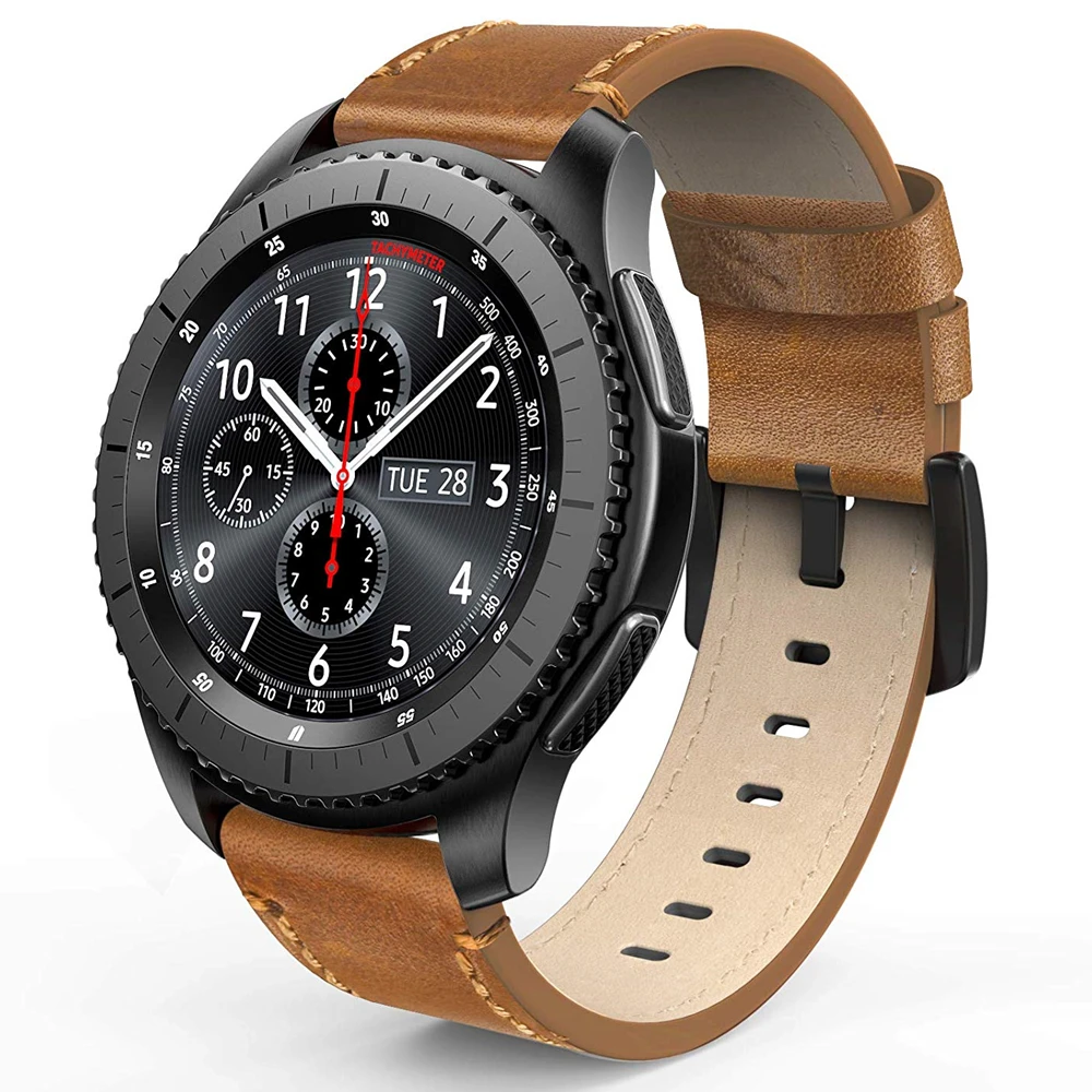 Кожаный ремешок для Galaxy Watch 42 мм 46 мм Active2 gear S3 Band 20 22 мм ремешок для часов Ticwatch E Amazfit Bip SmartWatch correa - Цвет ремешка: brown