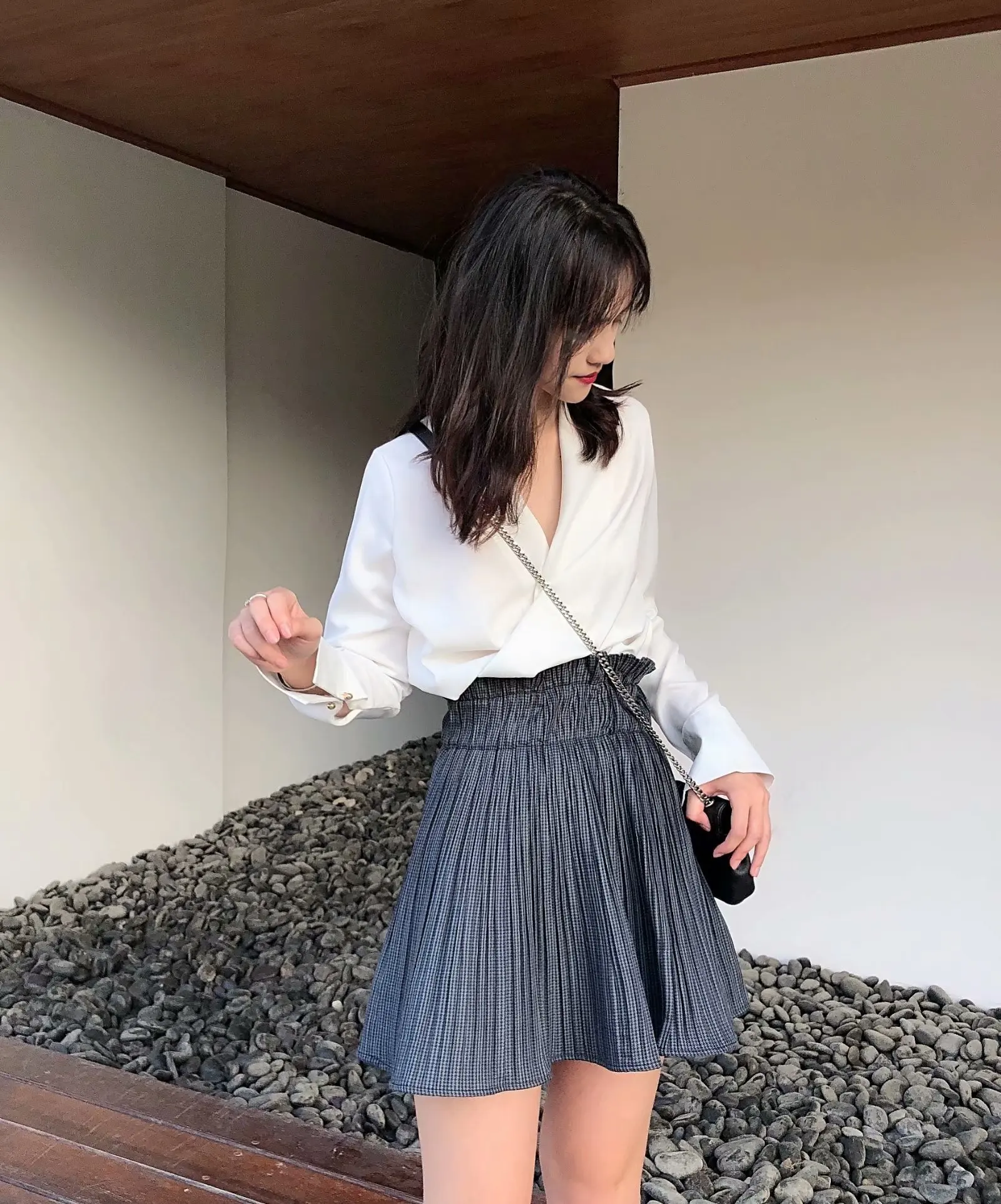 Fashion Za Fashion Elastic Waist A Line Streetwear Ladies Skirts Vintage Chic Plaid Pleated Casual Faldas Skirt