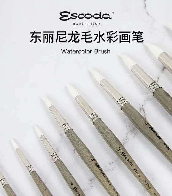 Escoda Perla Series 1532 Artist Watercolor Short Handle Paint Brush,  Bright, Size 22, Synthetic White Toray Filament