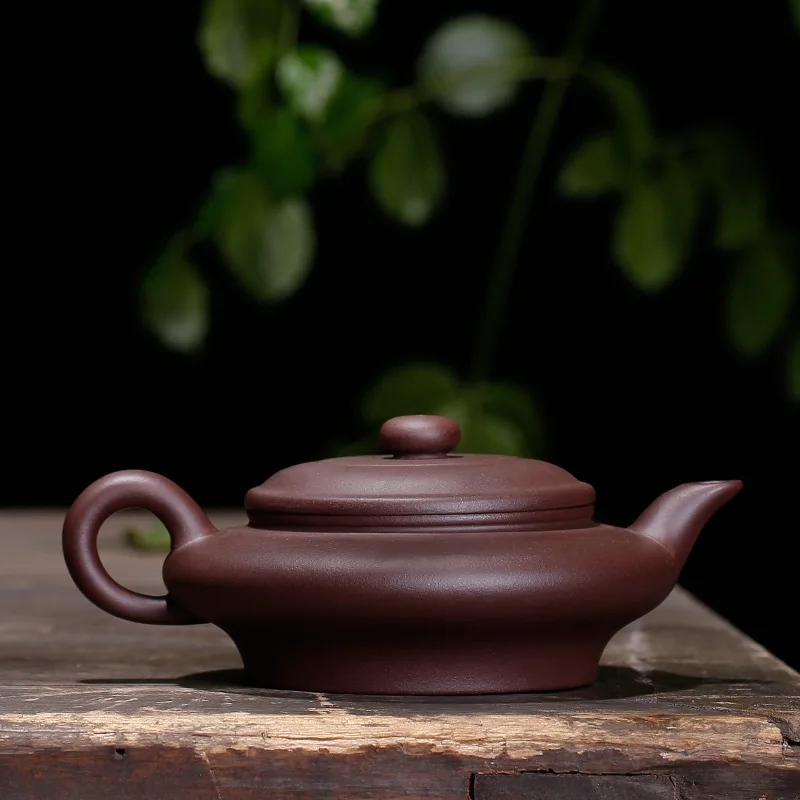 Large Flat Oval Tea Pot Entirely Handmade Genuine Product Yixing Clay Teapot Raw Ore Old Purple Clay Large Number Water Flat Tea