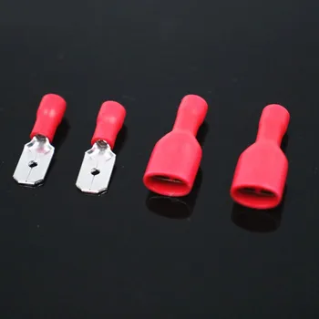 

100pcs FDD 1.25-250 MDD1.25-250 6.3mm Red Female + Male Spade Insulated Electrical Crimp Terminal Connectors Wiring Cable Plug