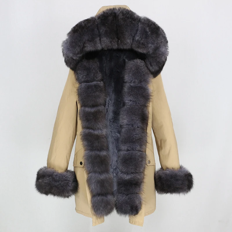 brown dark grey OFTBUY, водонепроницаемая длинная парка, зимняя куртка, для женщин, натуральный мех, пальто, натуральный Лисий мех, воротник, капюшон, толстая, теплая, уличная, съемная, Новинка - Цвет: brown dark grey
