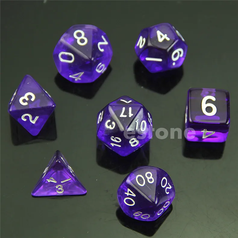 MTG RPG D& D DND Poly Dice настольная игра Набор из 7 сторонних плашек D4 D6 D8 D10 D12 D20 - Цвет: Фиолетовый