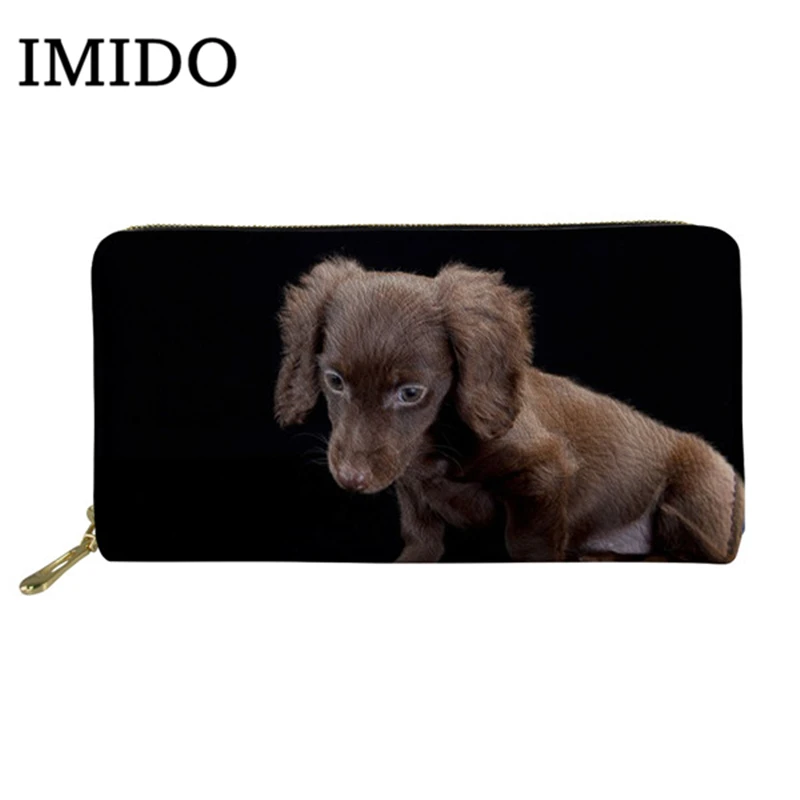 IMIDO Kawaii Dachshund Печать Длинные женские кошельки Кредитная карта Дамский кошелек дизайн кошелек телефон сумка Девушка Монета Сумка Модный кошелек - Цвет: WLL357Z21