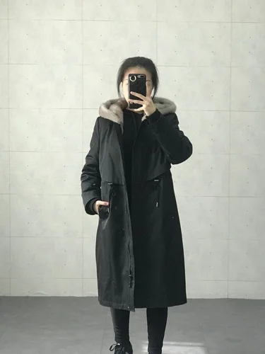 black 102cm Новая женская Супер длинная 102 см съемная норковая меховая внутренняя Толстая теплая парка классическая натуральная норковая меховая одежда - Цвет: black 102cm