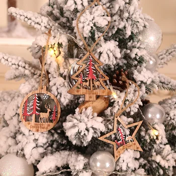

Christmas Tree Decorative Pendants 3D Hollow Wooden Xmas Pendant Home Decor Pack of 6