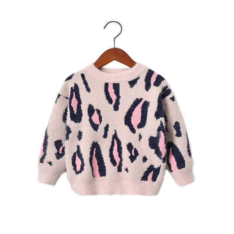 Модные леопардовые свитера для маленьких девочек; одежда для детей; свитер с круглым вырезом; Одежда для девочек; трикотажная одежда; пуловер; теплый джемпер - Цвет: Pink