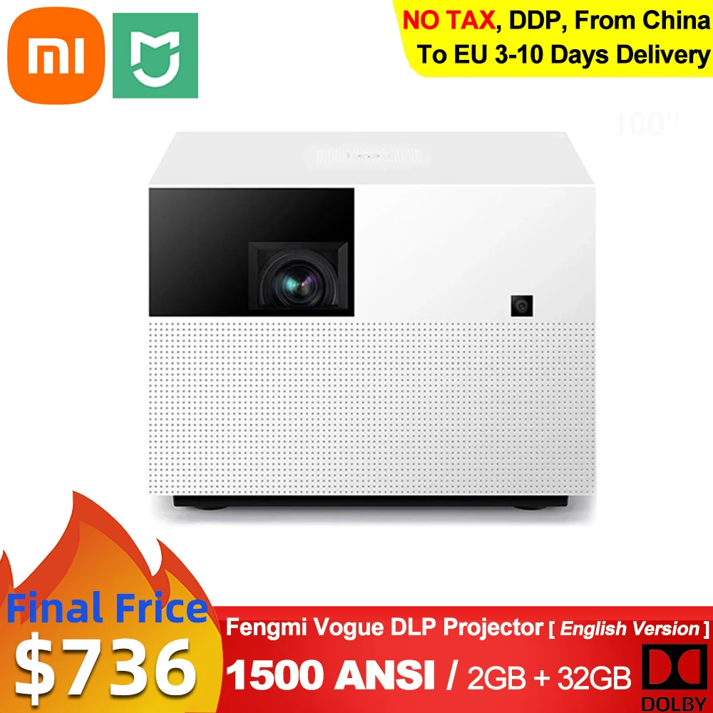 Fengmi Vogue DLP Projector 1500ANSI Lumens 2GB 32GB MIUI TV Smart Home Theater Support Side Projection | Электроника
