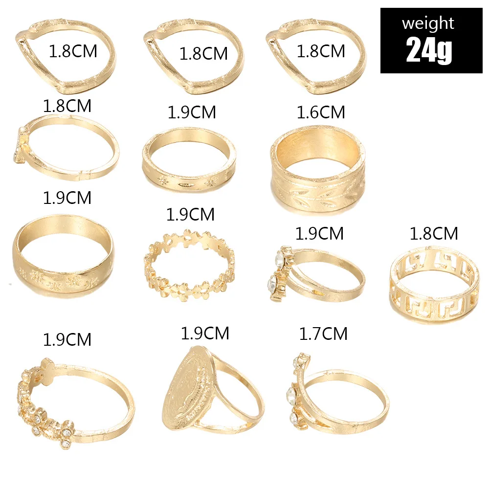 Gold Rings Finger Rings Set Women Crystal Geometric Retro Knuckle Ring Jewelry Gift