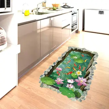 

Simulate 3D Lotus Leaf Fish Pond Pattern Self-adhesive Sticker for Bedroom Living Room Hallway Decor