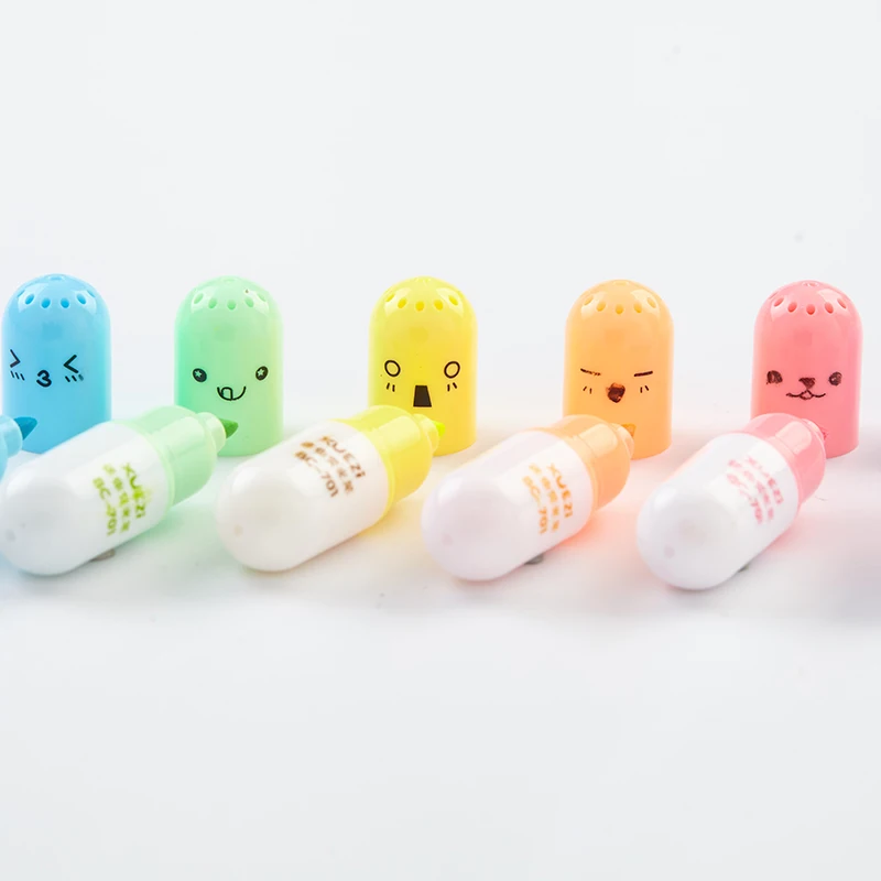 

300 pcs/lot Capsules Vitamin Pill Highlighter Cartoon Animal Drawing Painting Art Marker Pen School supplies Stationery gift