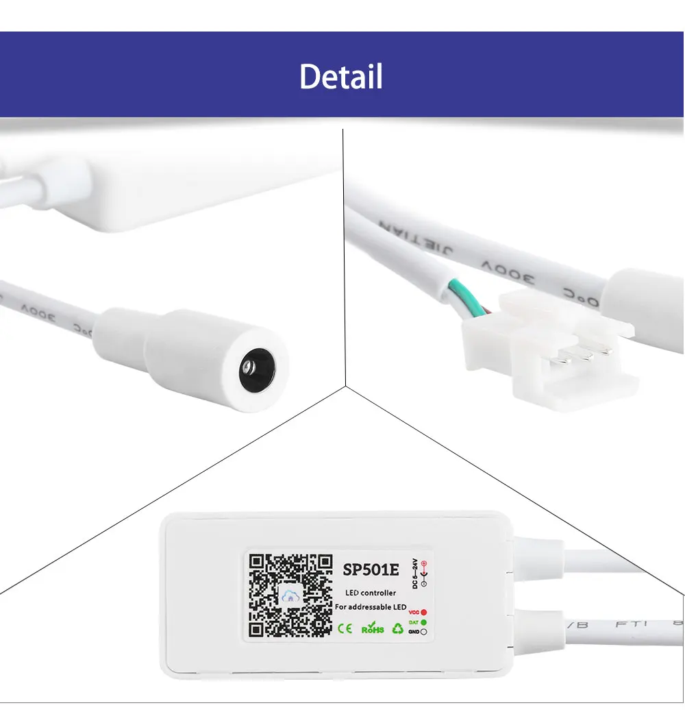 SP501E светодиодное освещение Wi-Fi управление Лер DC5-24V WS2812B Addressable RGB полосы Amazon Alexa Смарт SPI голосовое приложение управление для Andriod/iOS