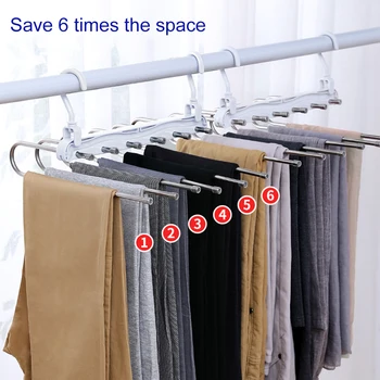 

Foldable Multifunctional Pants Magic 6 Layers Rotatable Trouser Hanger Non Slip Organizer Clothes Rack Space Saving Traceless