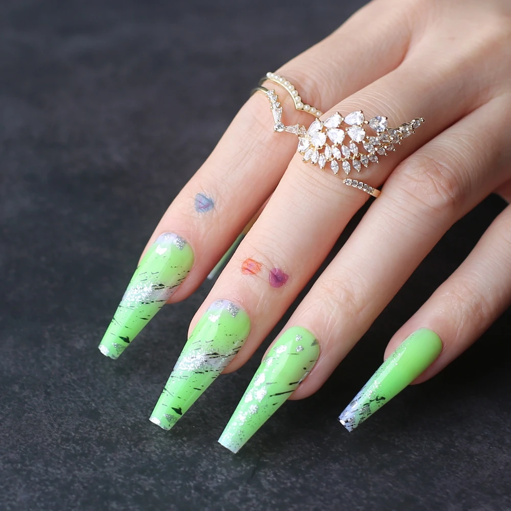 Black Ink Splash On Emerald Green Minx Summer Nail Art Extra Long Fake Nails Jelly Green Gel Faux Ongles Coffin False Nails Aliexpress Black Ink Splash On Emerald Green Minx Summer Nail Art Extra Long Fake Nails Jelly Green Gel Faux Ongles Coffin False Nails Aliexpress