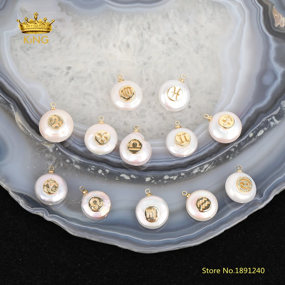 

10pcs 12 Constellations Pearl Pendant for Jewelry Making,Gold Twelve Constellation Findings,Baroque Pearl Beads DIY Necklace