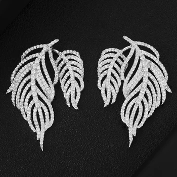 

missvikki High Quality Luxury Trendy Leaf Drop Earrings for Noble Women Bridal Wedding Party Show boucle d'oreille femme
