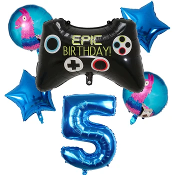 

6pcs Gamepad Foil Balloons 30" Number Llama Balloon Inflatable Birthday Theme Party Decorations Kids Air Balloons Star Globos
