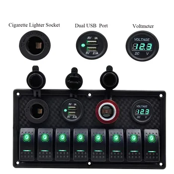 

New 8 Gang Rocker Switch Panel For Marine Boat Rocker Switch 3.1A With Dual USB Power Cigarette Lighter Socket 12V/24V
