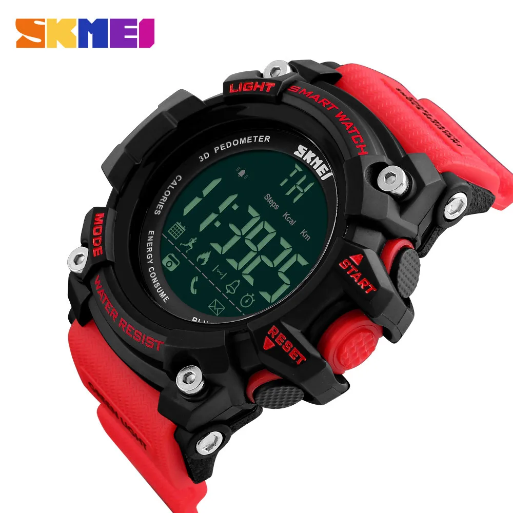 SKMEI Топ бренд класса люкс Смарт часы для мужчин Bluetooth спортивные Smartwatch женщин Фитнес браслет наручные часы для Android Ios Android - Цвет: Красный