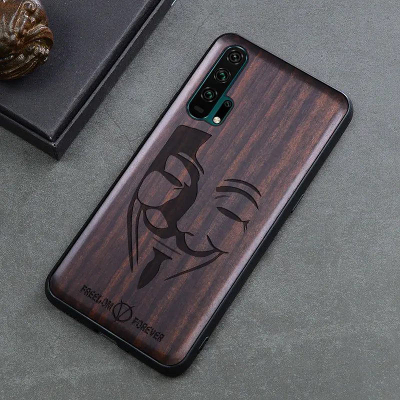 Роскошный черный чехол для телефона с черепом из эбенового дерева для huawei Nova 5 t, Деревянный чехол с цветком для huawei Nova 5t - Цвет: 6