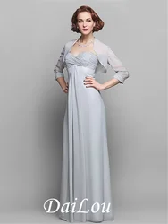 Sheath / Column Sweetheart Floor Length Chiffon Mother of the Bride Dress Beading Criss Cross 2021