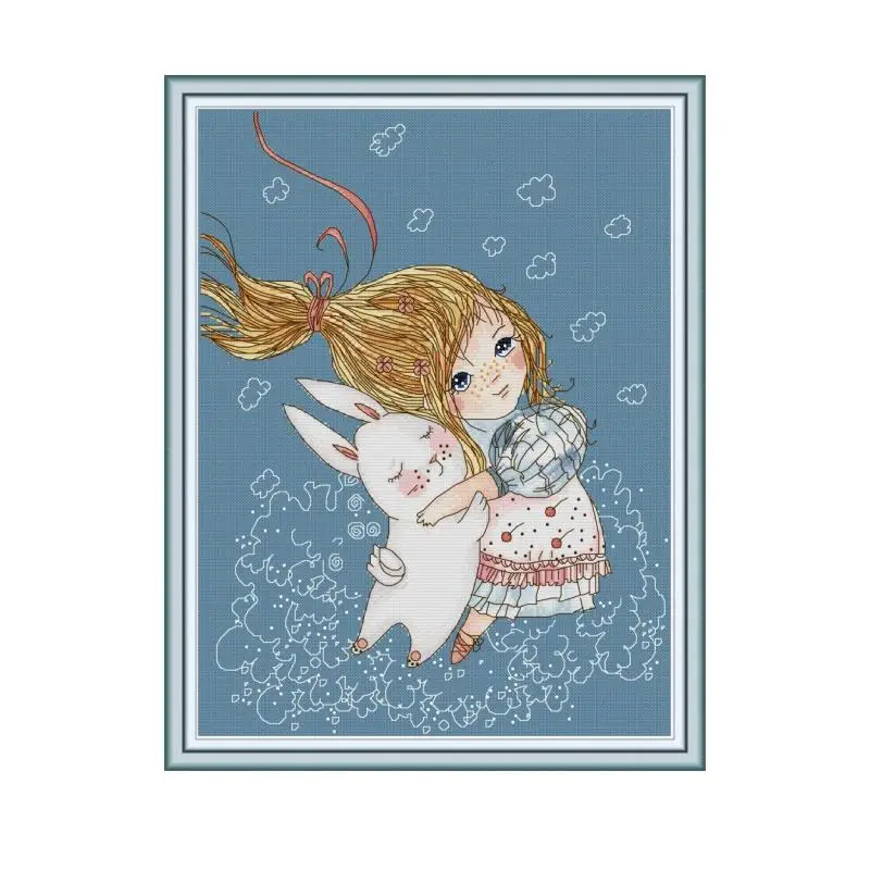 Девочка и Кролик картина Счетный крест наборы вышивка-Шитье Сделай Сам комплект Aida 14ct 11ct Печатный холст DMC нить ремесла