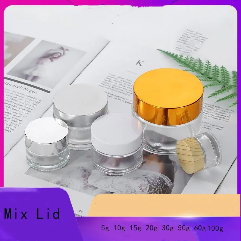1pcs 5g/10g/15g/20g/30g/50g/60g/100G Glass Refillable Bottles Travel Face Cream Lotion Cosmetic Container Empty Makeup Jar Pot 4
