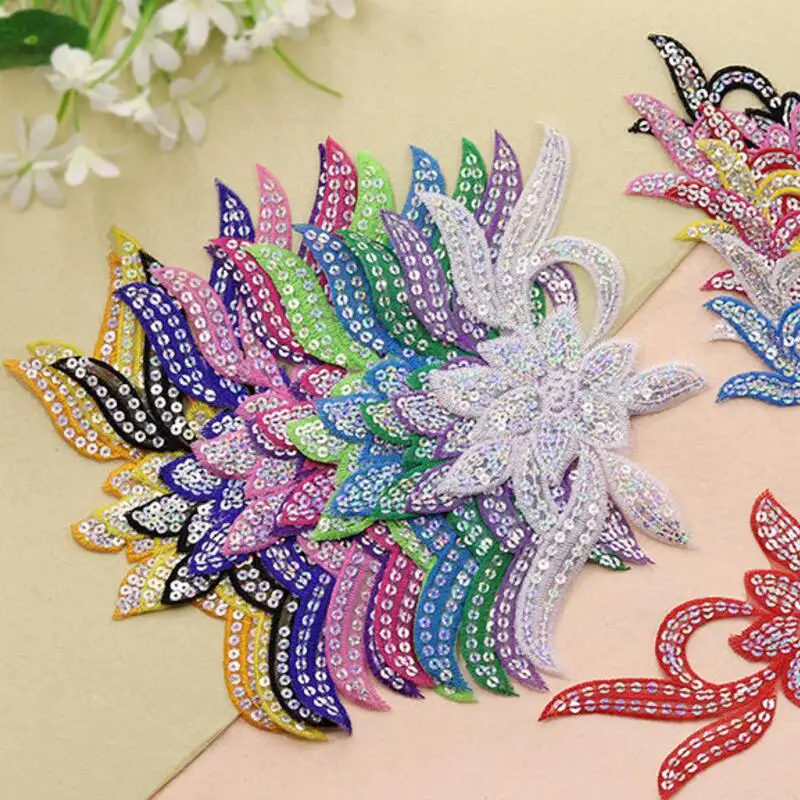 

20 pieces 24.5CM*12CM Sequins Clothes flower sequins embroidered plum cloth Performance costumes adhesive ironing Patch sticker