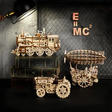 3D Wooden Train Airship Tractor Puzzle Games Assembly Model Kits Toys For Children Kids Girls Birthday Gift