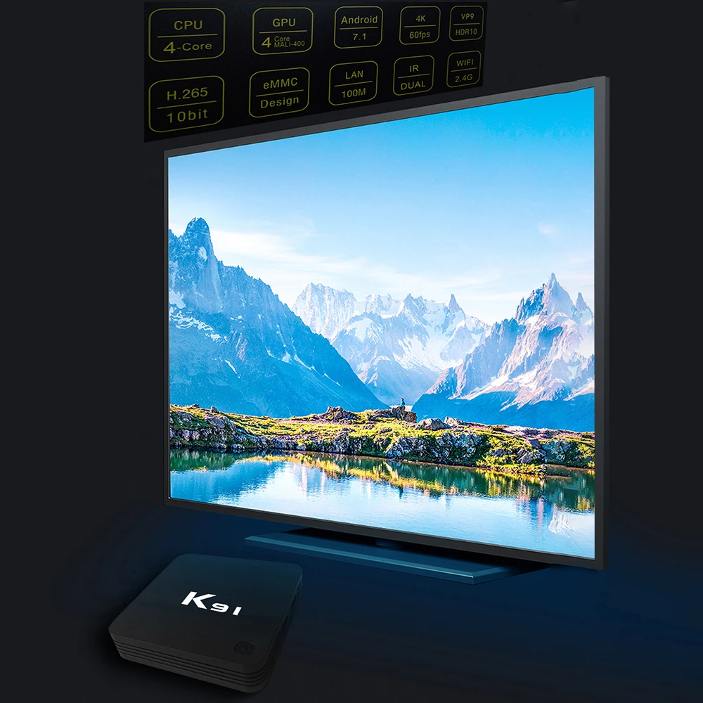 K91 Smart TV Box Android 7.1 Set Top Box S905L Quad Core 64 Bit 1GB+8GB VP9 H.265 2.4G WiFi 100M Bluetooth UHD 4K Media Player