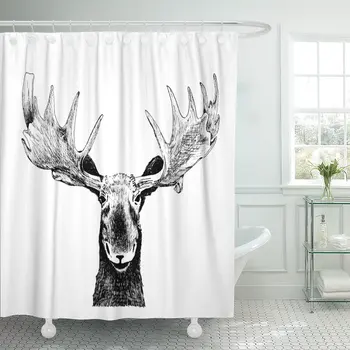 

Original Black White Pen Animal Sketch of Funny Wild Shower Curtain Polyester 72 x 78 inches Set with Hooks