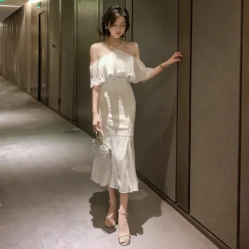 

2020 summer new women's dress Sexy Halter Ruffle fish tail dress 1857