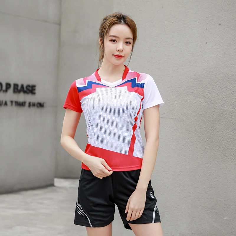 Women Tennis Shirt + Shorts Set , Youth Badminton Jerseys + Shorts Suits, Girls Table Tennis T-shirts Clothes, Outdoor Sport Kit