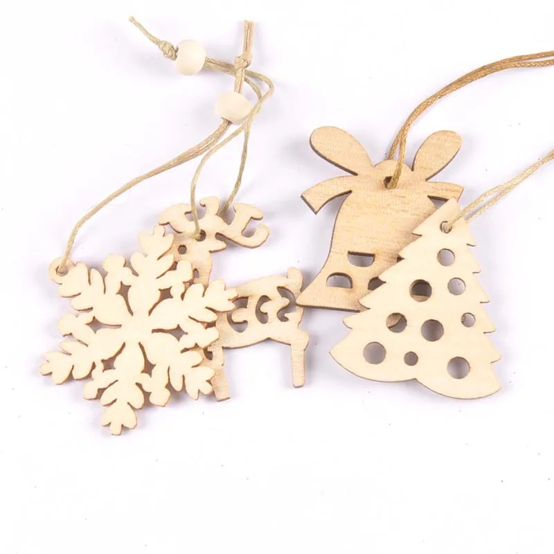 4pcs Christmas Tree Ornaments Wood Chip Hanging Pendant Xmas Snowflake Tree Decoration For Home Wooden Craft New Year m2547