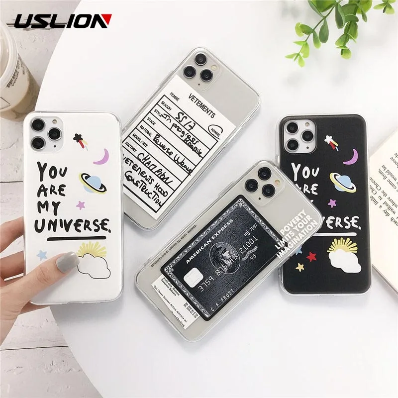 Модный чехол USLION с надписью для телефона iPhone 11 Pro Max X XR Xs 6 6s 7 8 Plus мягкий