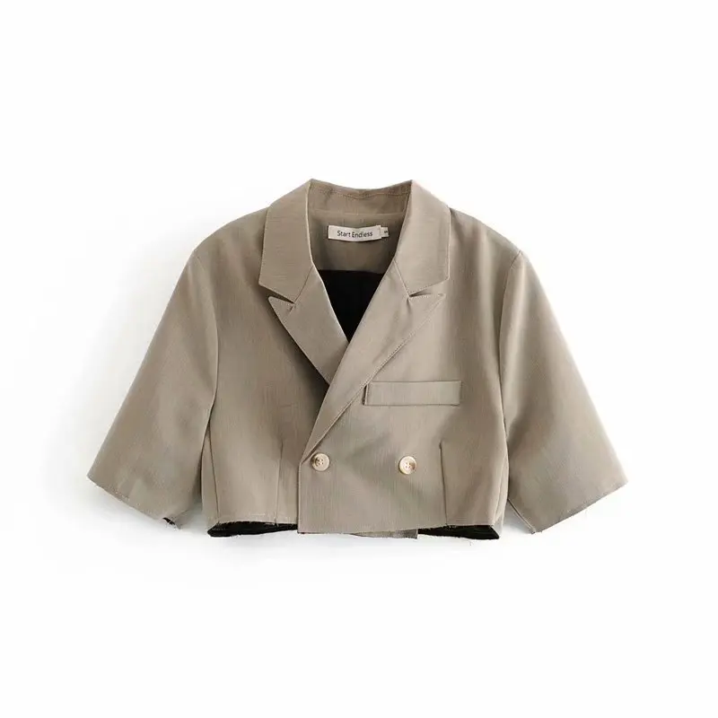 

Navel Short Fold-down Collar Tops Korean-style Autumn Graceful Flash Shirt Small Suit WOMEN'S Coat