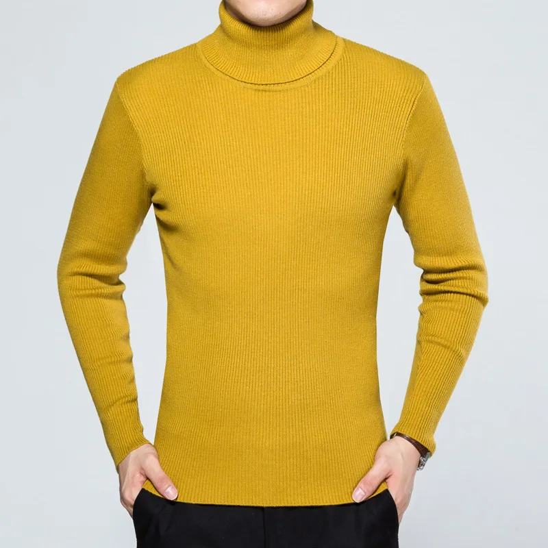 Толстый шерстяной пуловер для мужчин с высоким воротником, черный, желтый кашемировый мужской свитер, тонкий мужской пуловер