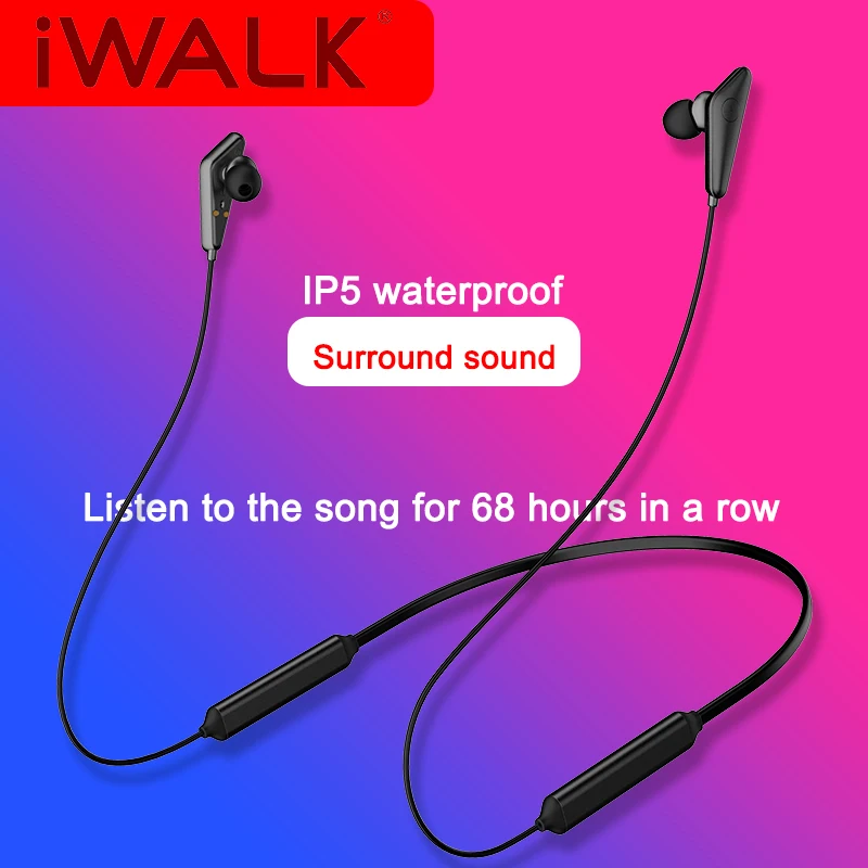 IWALK Bluetooth 5 0 Wireless Headphones Double Charging Wear NO Pain Magnetic Adsorption Storage IPX5 Waterproof Sport Earphones
