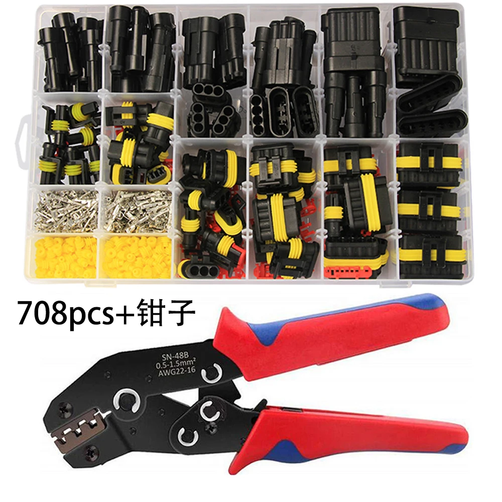 Power Plug Connector 662/708/1004pcs HID Waterproof Connectors 1/2/3/4 Pin 26 Sets Car Electrical Wire Plug Truck Harness 300V 12A
