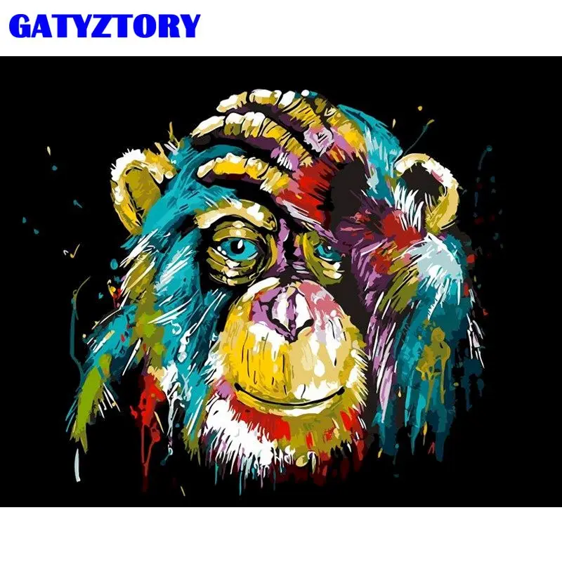 GATYZTORY Colorful Monkey Oil Painting By Numbers For Adults HandPainted Diy Framed Acrylic Paint Color Drawing Wall Art Picture | Дом и сад