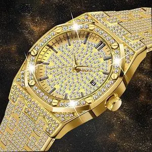 

Mens Luxury Brand Watches Fashion Diamond Date Quartz Watch Unisex Jumbo Fully Iced Out Quartz Watch Couple Gift Iced Out