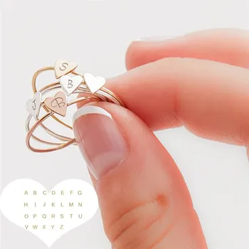 Cute 26 Letters Rings For Women Adjustable Stainless Steel Ring Alphabet Letter Initial Tiny Heart Rings Finger Accessories Anel