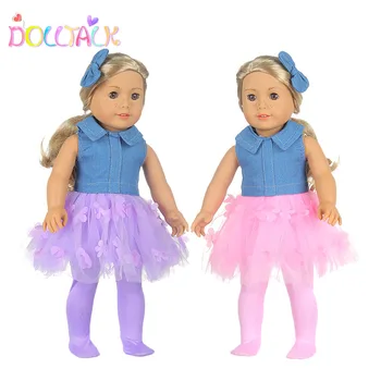 

18 Inch Fashion Doll Denim Skirt Bow Hair Clip Set Clothes For 43 cm Bebe Reborn Dolls Toys For Girls For Our Generation 1/3 BDJ