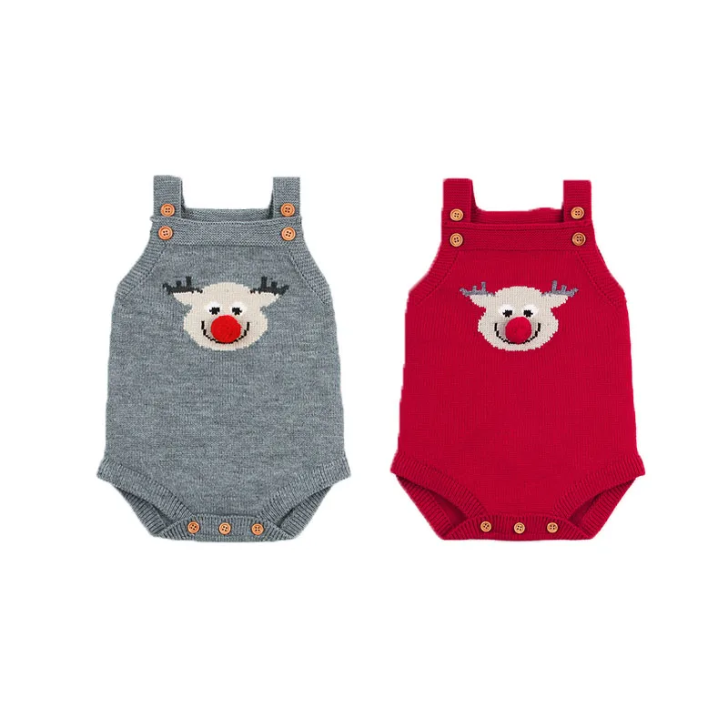 

Baby New Year Christmas Kniting Bodysuit Newborn Infant Elk Knitted Bodysuits Jumpsuit Sleeveless Xmas Playsuits Outfits