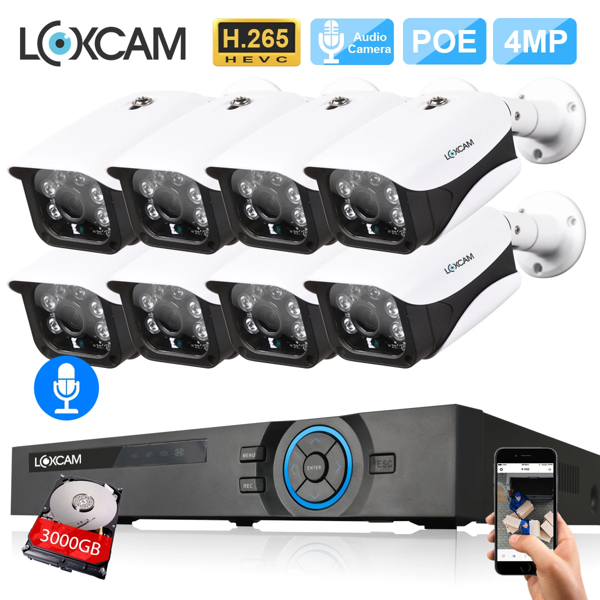 

LOXCAM H.265+ CCTV NVR System 8CH 5MP POE NVR Kit 4MP Outdoor Waterproof Array security POE IP Camera P2P Video Surveillance set
