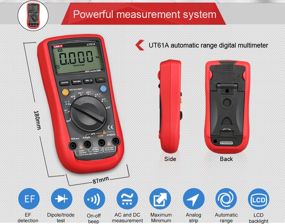 UNI-T UT61A мультиметры цифровой с ЖК-экраном UT61A AC/DC напряжение и измеритель тока Multimetro