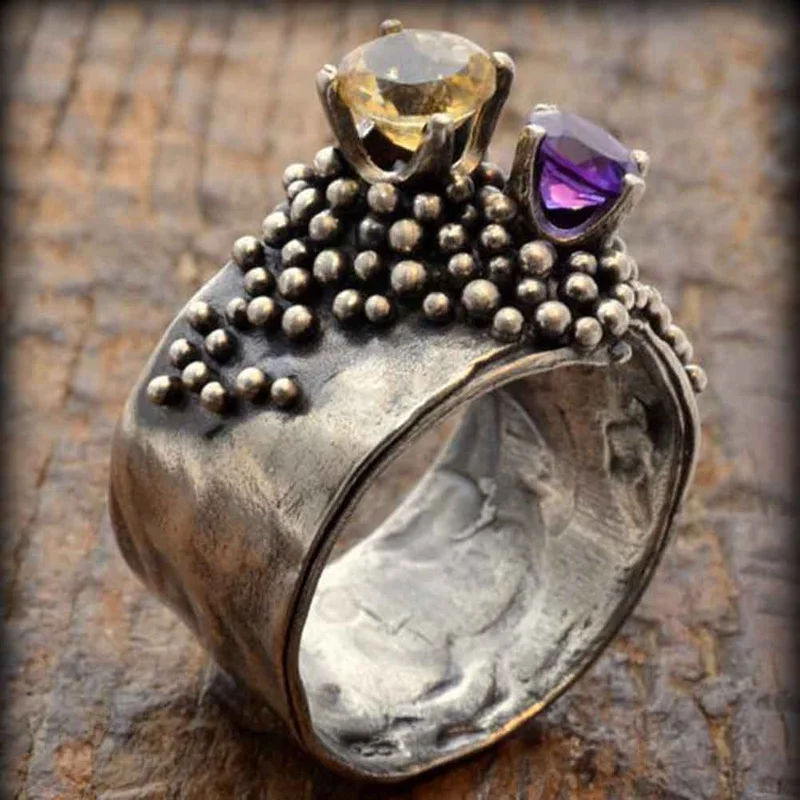 Two-color zircon ring flower lady men's punk two-tone zircon wedding finger ring European American new design