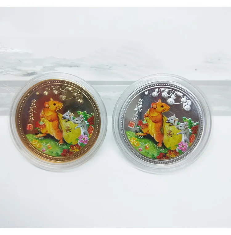 

New Year of the Rat Commemorative Coin Chinese Zodiac Souvenir Collectible Coins Collection Art Gift