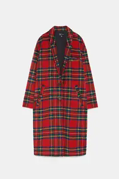 

women winter plaid tweed woolen coat 2019 fashion girls ladies red buttons turn down female warm casual stylish long outwears